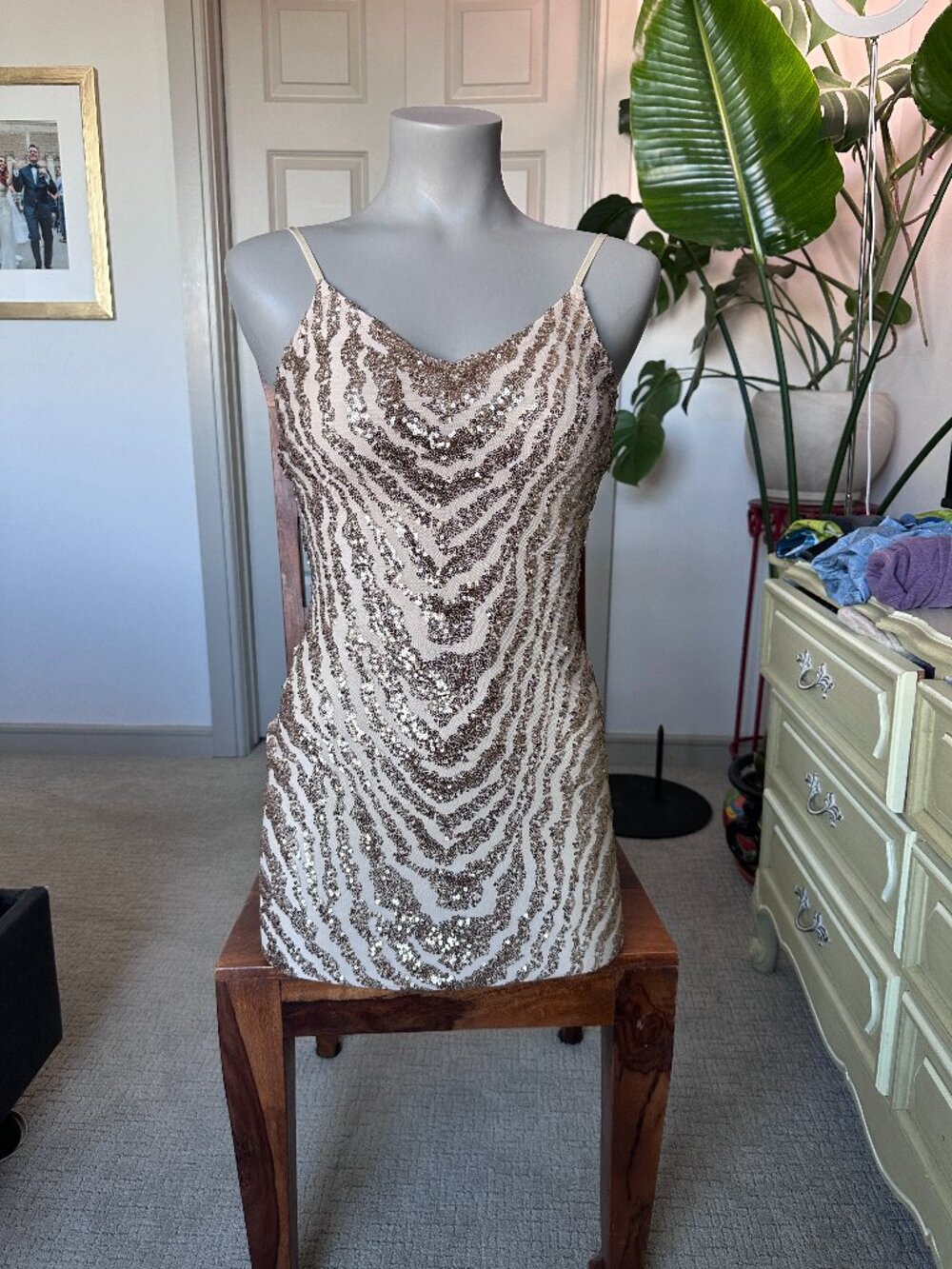 Next/Up Gold Sequin Bodycon Mini Dress XS Party Cocktail